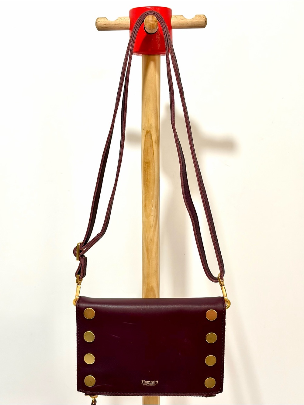 Hammitt Small Stadium Burgundy Leather Crossbody/Brushed Gold Rivets - Picture 5 of 14